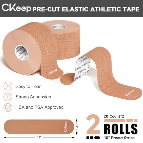 Elastic Kinesiology Tape - 2 Rolls, 2 Inch Wide, Beige, Hypoallergenic