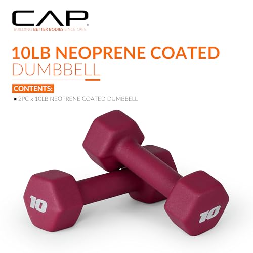 10 lb Neoprene Dumbbell Weights - Crimson Pair for Strength Training