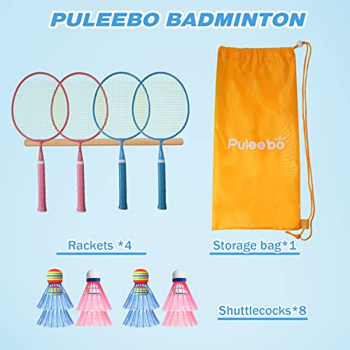 Kids Badminton Set with Rackets & Shuttlecocks - Blue & Pink