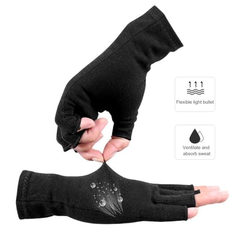 Fingerless Arthritis Compression Gloves for Pain Relief - Black, Medium