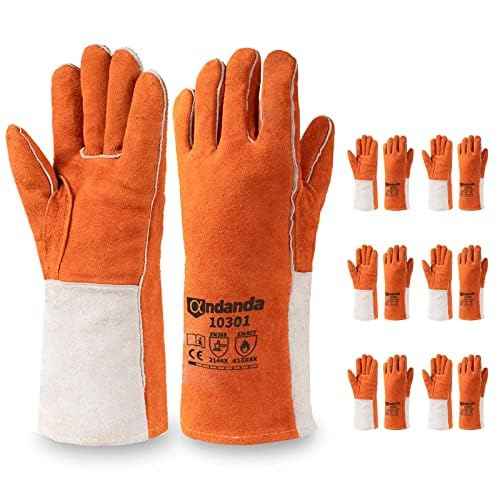 ANDANDA Leather Welding Gloves, 13" Fire/Heat Resistant Gloves Provides Flames, Sparks and Welding Spatter Protection, Large