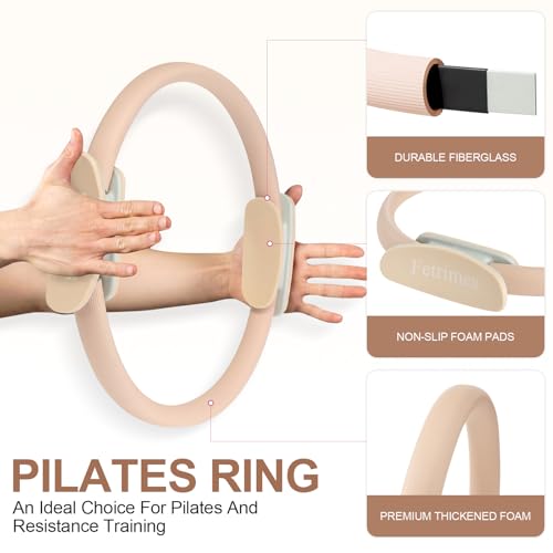 Fetrimes Beige Pilates Ring 15 inch with Dual Padded Handles – Adjustable Yoga Circle