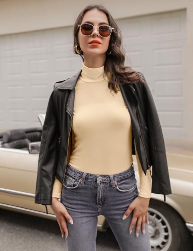 Women's Turtleneck Long Sleeve Thermal Shirt - Lightweight Apricot Medium