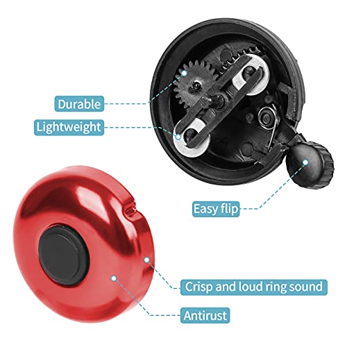 Loud Aluminum Bicycle Bell for Adults & Kids - Red, Right Hand Use - 2 Pack