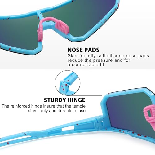 STORYCOAST Polarized Sports Sunglasses Blue Frame-Pink, 73mm Unisex Cycling & Running Eyewear