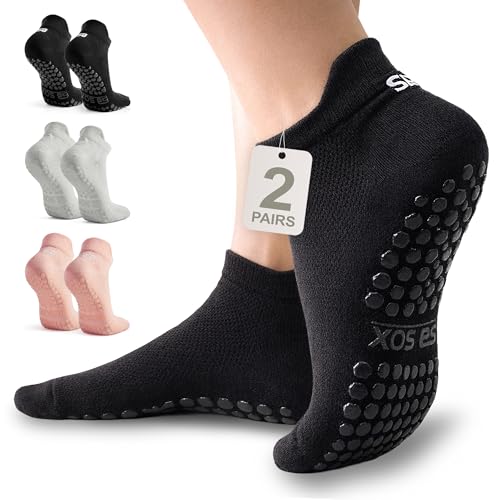 Non-Slip Pilates & Yoga Socks for Women - Black, 2-Pair Set