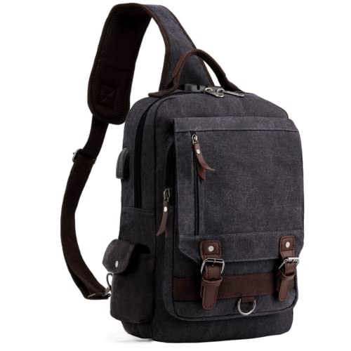 Leaper Retro Canvas Messenger Bag Black 3 XXL-Large Unisex Crossbody Bag