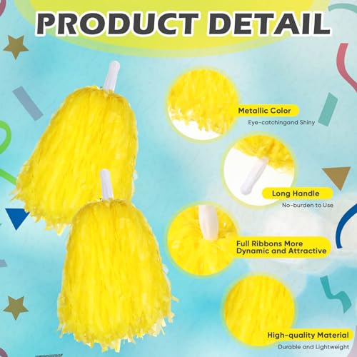10 Inch Cheerleading Pom Poms with Hair Bow Set - Yellow