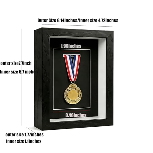 Black Medal Display Case with Real Glass Frame - 7 Inch, Wall & Table Mount