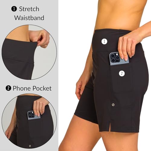 Hurley Women’s 7in High Waisted Swim Shorts with Liner – Black