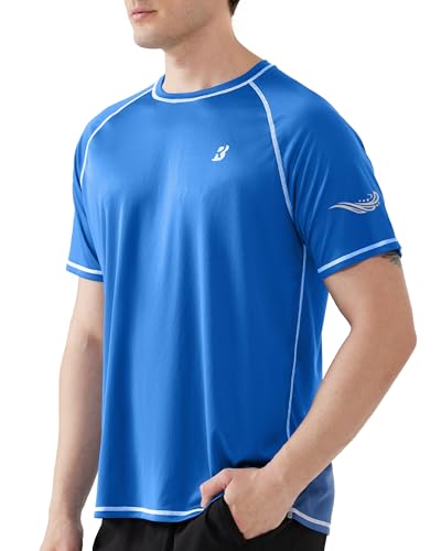 Roadbox Men's UPF 50+ Short Sleeve UV Sun Protection Rash Guard Swim Shirt - Royal Blue, XX-Large