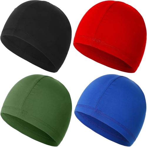 Unisex Skull Caps 4-Pack Breathable Running Cycling Beanies - Black, Blue, Red, Green