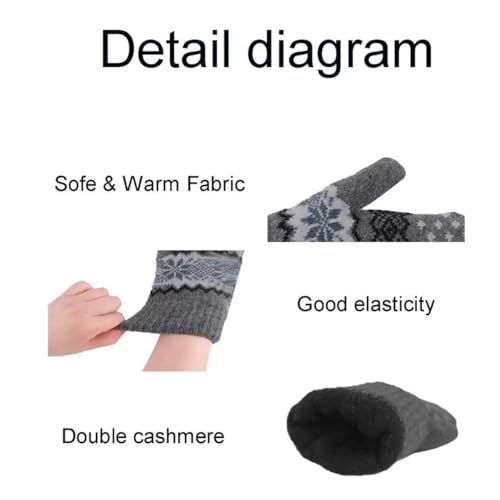 Double Layer Winter Mittens - Warm Soft Snow Gloves - Medium Grey