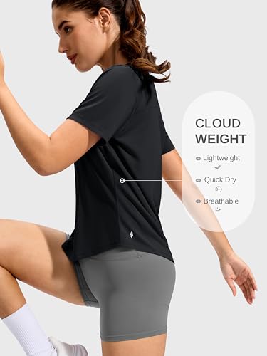 Soothfeel Women's Black Medium Short Sleeve Athletic Running T-Shirt