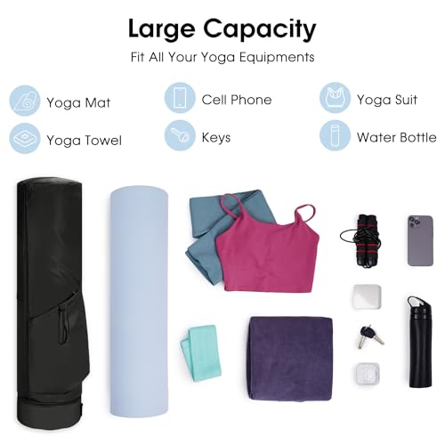 Yoga Mat Bag with Waterproof Pocket - Black / Medium Pocket