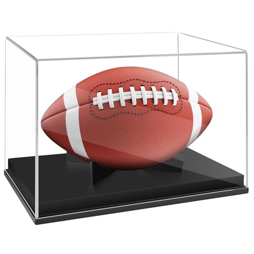 Football Display Case with Black Wood Base - Acrylic Holder for Autographed Footballs
