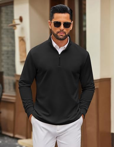 Men's Black Large Quarter Zip Pullover Sweatshirt - Long Sleeve Mock Neck Sweater