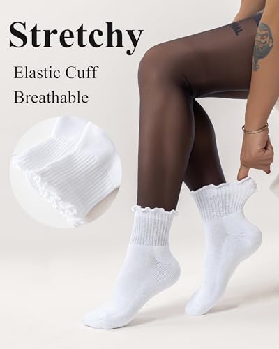 Mcool Mary Women's Ruffle Athletic Cotton Socks 6-Pack White 5-8