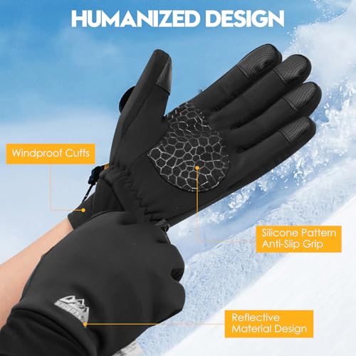 Bruvoalon Winter Gloves for Men & Women, 3M Thinsulate, Lycra, Touchscreen, Anti-Slip (Black, Medium)