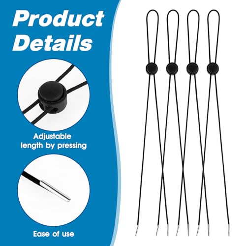 Adjustable Hat Chin Cord Clips - 10 Pcs Elastic Strap - Black
