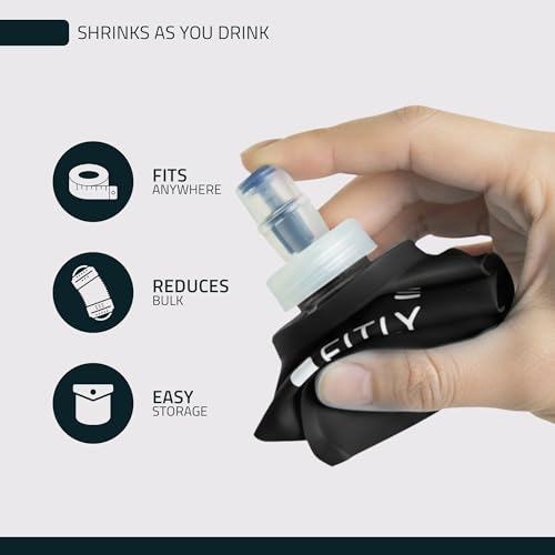 FITLY Soft Collapsible Running Water Bottle - Black, 13.5oz