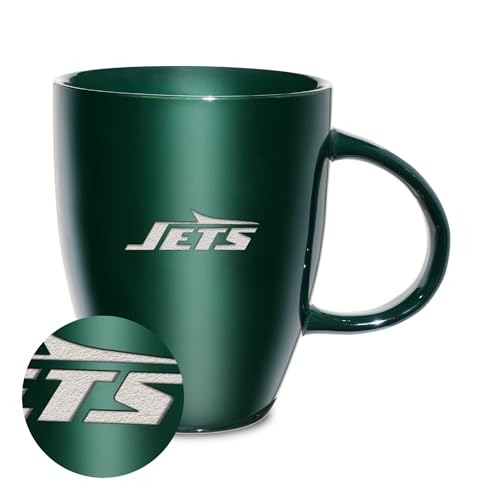 New York Jets NFL Sunburst 18oz Laser Engraved Ceramic Mug - Rico Industries