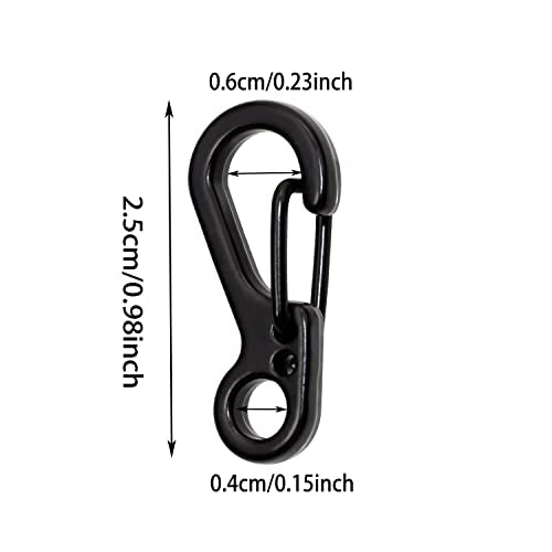 Mini Metal Spring Snap Hook Clips - 15 Pcs Heavy Duty - Black