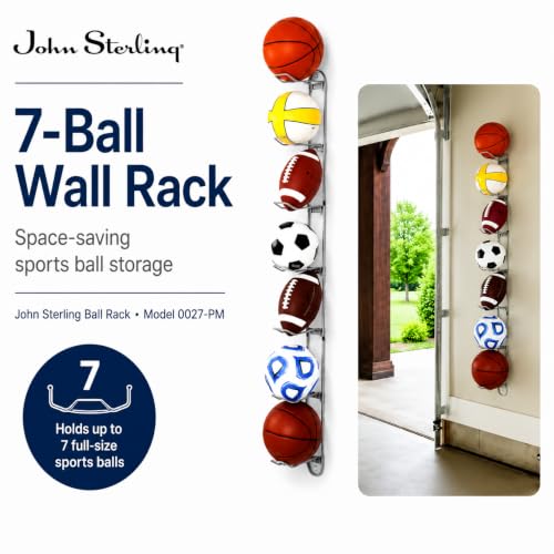 Wall Mounted Ball Rack for 7 Sports Balls - Alloy Steel, Silver
