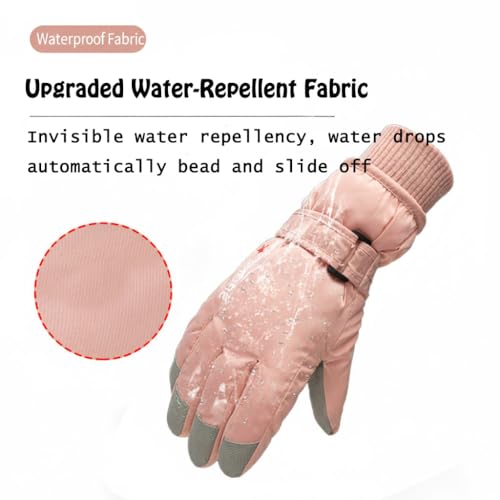 Kids Waterproof Winter Ski Gloves - Warm Snow Mittens for Ages 5-10 - Pink