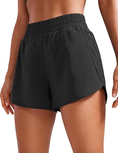 High Waisted Dolphin Athletic Shorts 3" with Zip Pocket for Women