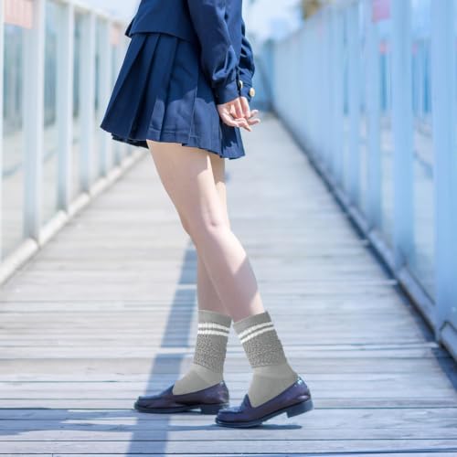 Slouch Socks for Women - Striped Scrunch Socks - Gray