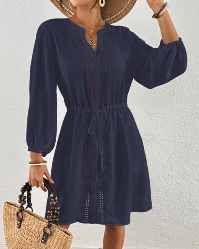 X-Large Navy Blue Swimsuit Coverup for Women V Neck Bathing Suit Beach Dress