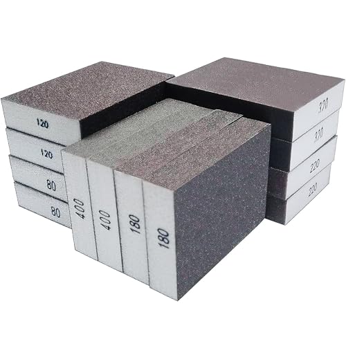 12 PCS Sanding Block Set- 80 120 180 220 320 400 Grits Wet and Dry Dual-use Hand Sanding Sponge, Coarse and Fine Washable and Reusable, Ideal for Drywall Wood Metal Derusting Polish¡¦