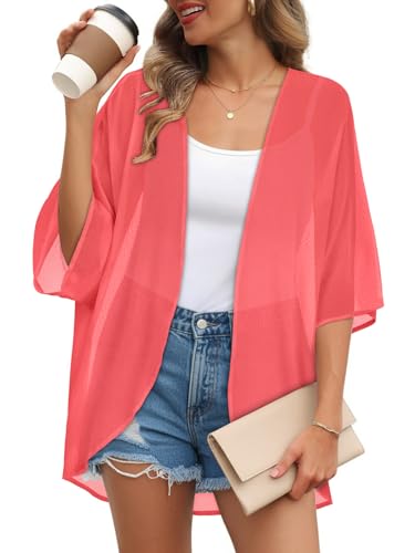Women's Pink Kimono Cardigan Beach Cover-Up - Small