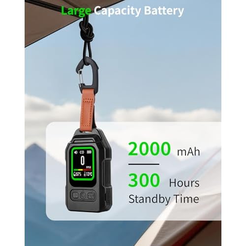 Carbon Monoxide Detectors, 3-in-1 Portable CO Detector with Magnetic Back 300H Standby Alarm, Rechargeable RV CO Alarm Temp/Hum Sensor with Lanyard for Camping Hotel Travel Tent Car
