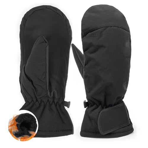 Water-Repellent Thermal Winter Ski Gloves for Men & Women - Black, 11x4.7in