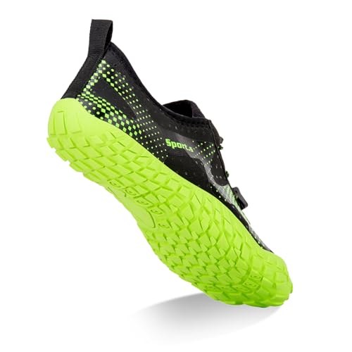 Quick-Dry Water Shoes for Men - Barefoot Aqua Socks - Black/Green