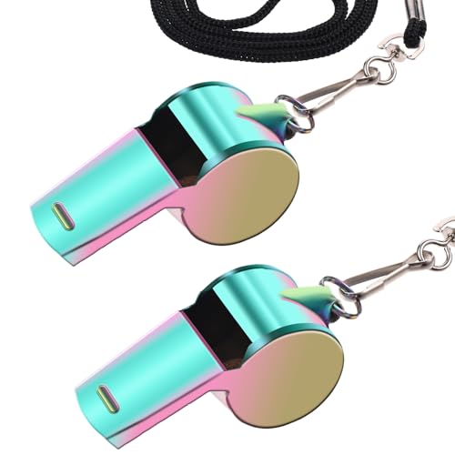 Loud Sports Whistle with Lanyard - 2 Pack Rainbow Colors