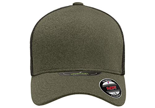 Flexfit Unisex Melange Trucker Cap Large-X-Large Olive - Structured Hat with Embroidery