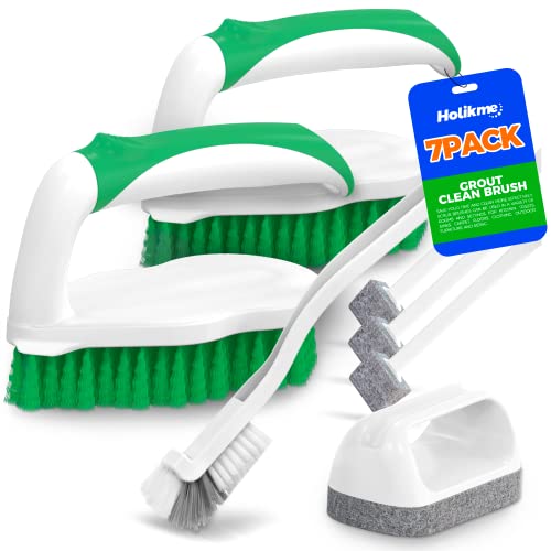 7 Pack Cleaning Brush Set - Ergonomic Scrub Brushes in Green
