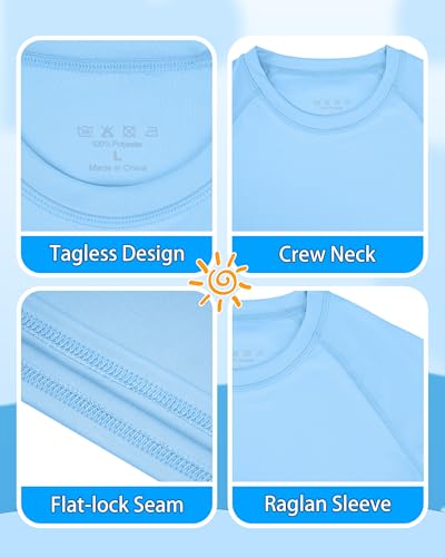 Boys' Long Sleeve Rash Guard Swim Shirt - UPF 50+, 6-8 Years Light Blue