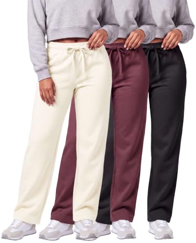 Real Essentials 3 Pack Women’s Fleece Lounge Sweatpants with Pockets