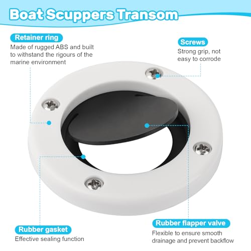 2 Pack Boat Self Bailing Scupper Flapper Valve Kit with 2-7/8 Inch and 1-1/2 Inch Fittings
