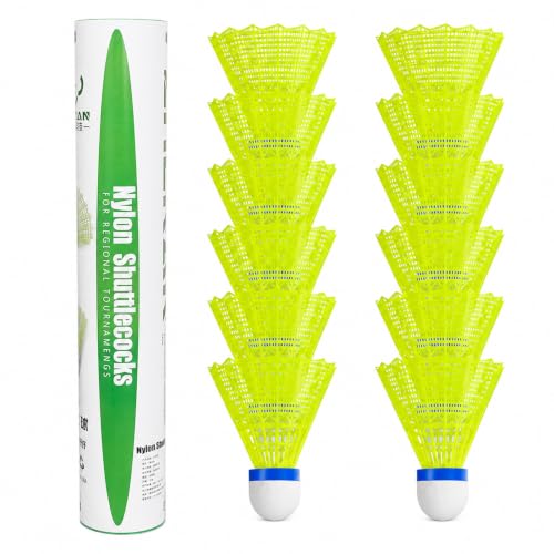 Nylon Badminton Shuttlecocks - 12 Pack Yellow for Indoor & Outdoor Sports