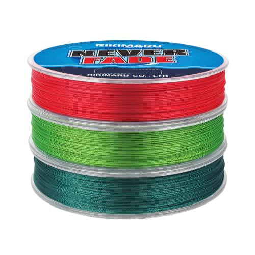 Rikimaru Never Fade Braided Fishing Line 10-80LB 150Yds, 300yds-Red / 40LB 8 Strands