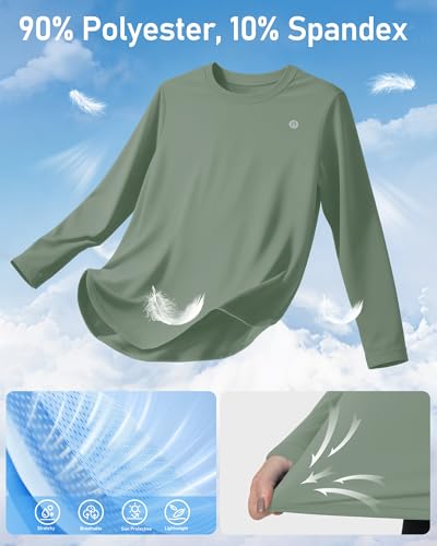 Runhit Women's Sun Shirt Long Sleeve UPF 50+ Gray Green M Sun Protection Quick Dry Rash Guard
