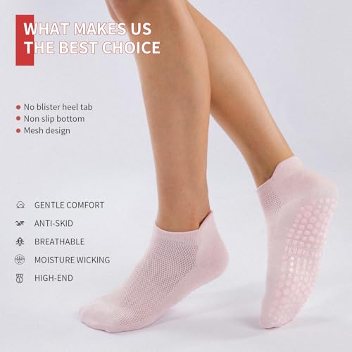 Non-Slip Pilates Socks for Women - 4 Pairs for Yoga & Dance