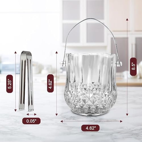 Glass Ice Bucket with Handle & Tongs - 1000ml Portable Party Cooler