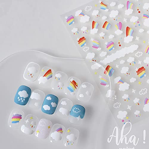 Rainbow Cloud Nail Art Stickers - 2 Sheets Self-Adhesive Decals