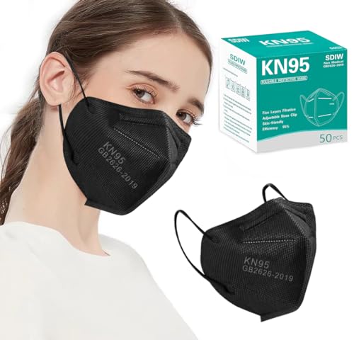 SDIW Black 50PCS KN95 Face Masks - 5 Layer Dust Masks with Soft Ear Loops
